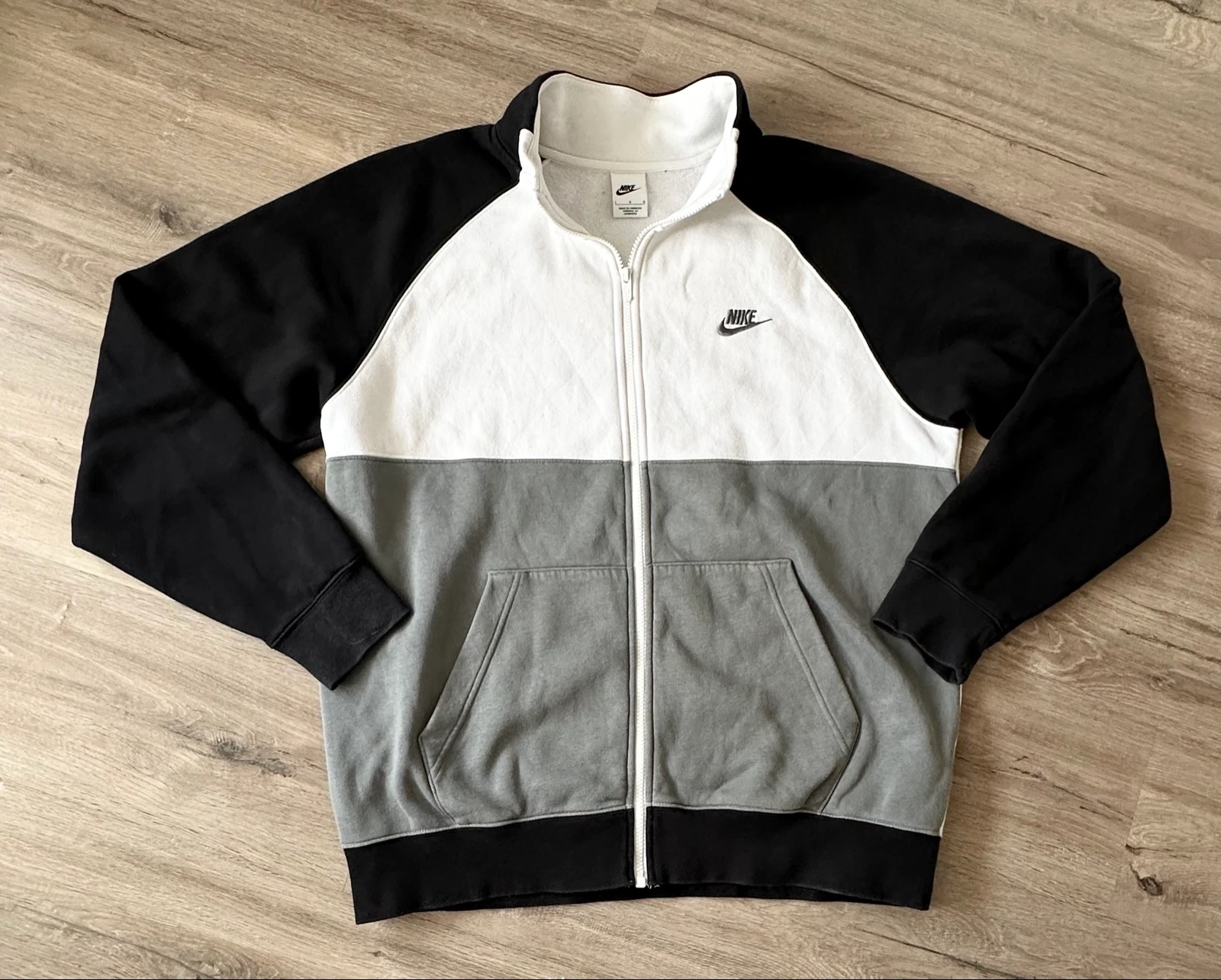 Nike Sudadera Zip Up Gris Blanco Negro Talla L Original